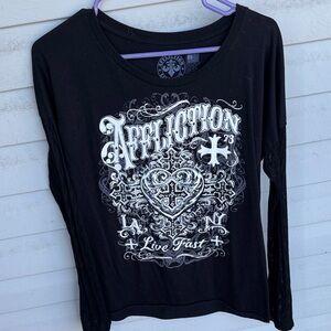 Affliction Black Long-Sleeve Graphic Tee with White Crest